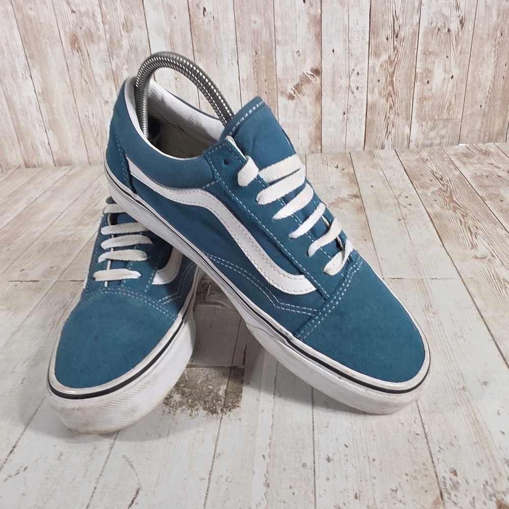 Vans Old Skool Teal Blue Suede Canvas Low Top Sneakers Womens 7.5 Mens 6.0 - Picture 8 of 8
